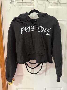Heartless Free Soul Sad Girl Club Distressed Cropped Hoodie